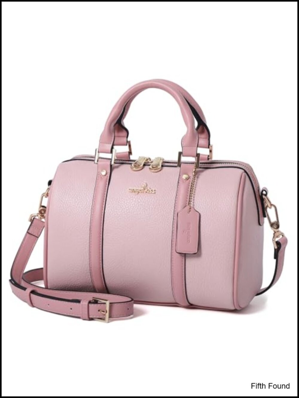 Vegan Leather Satchel Handbag Barrel Bag Crossbody Strap Top Handle Purse